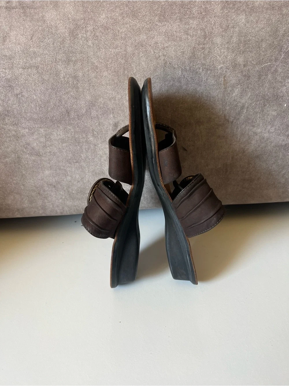 Paul Green Brown Leather Slide Sandals with Buckle